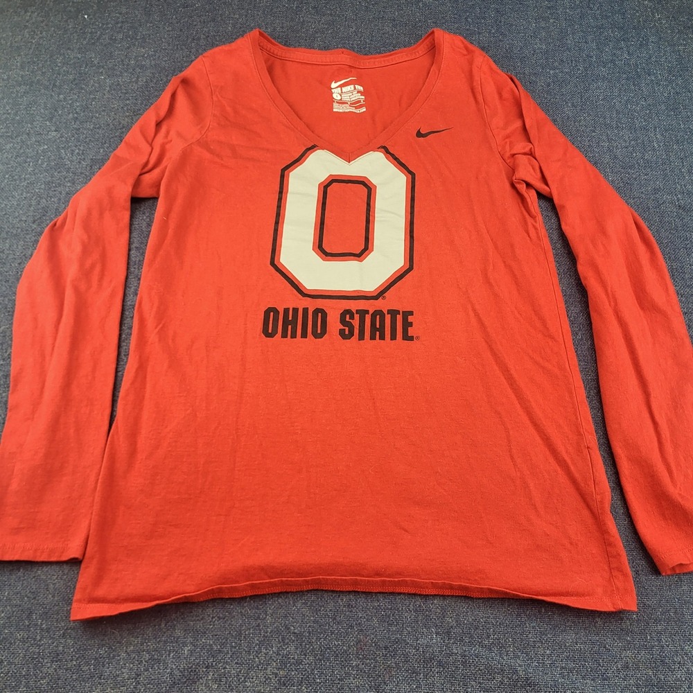 Nike Ohio State Buckeyes Red Long Sleeve V-Neck T-Shirt Women Large Athletic Cut